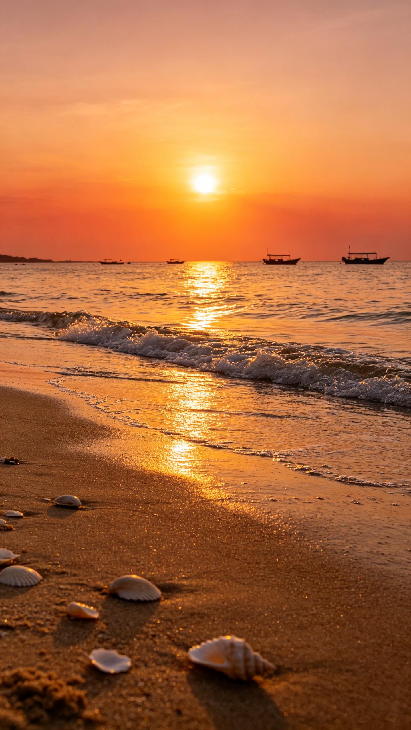 Beach bathed in sunset glow